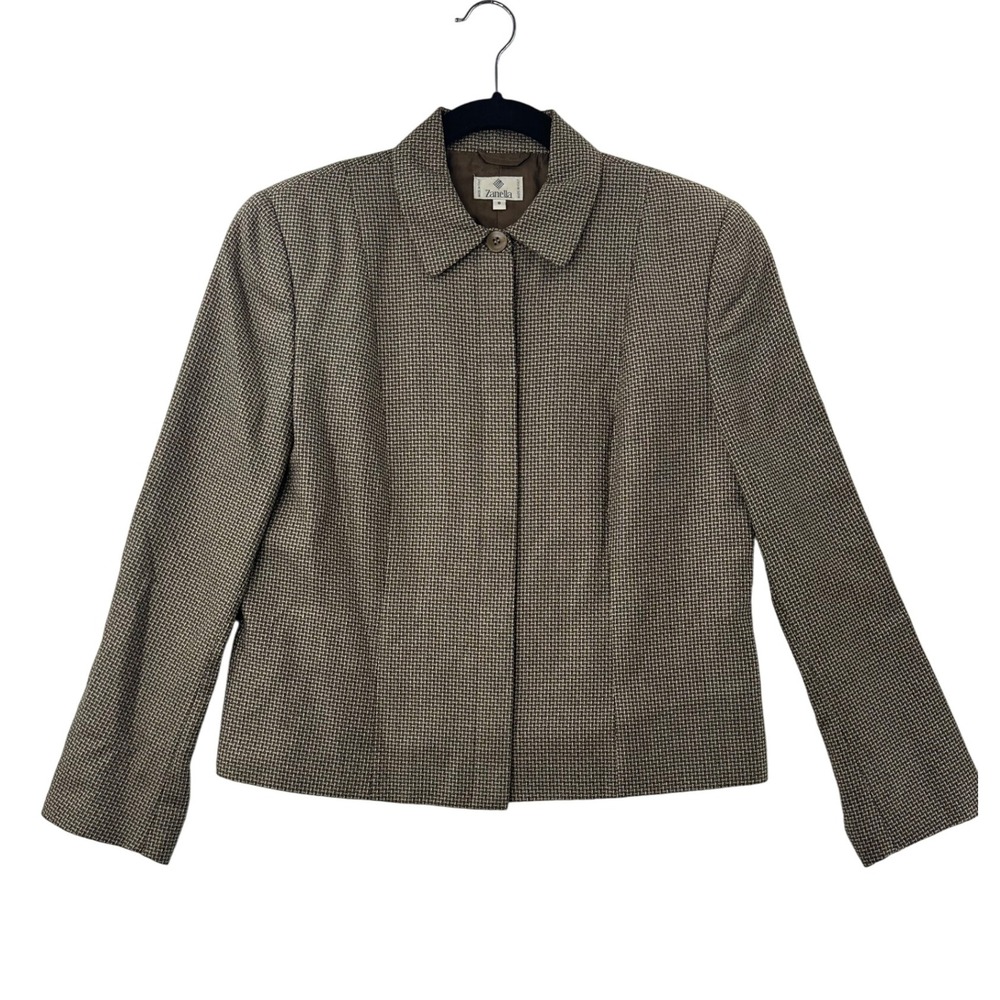 Zanella Made in Italy Women's Brown Houndstooth‎ Blazer Jacket Size 8